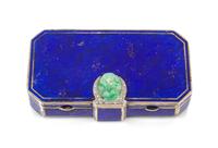 A French Art Deco Enameled Silver, Diamond and Hardstone Inset Compact