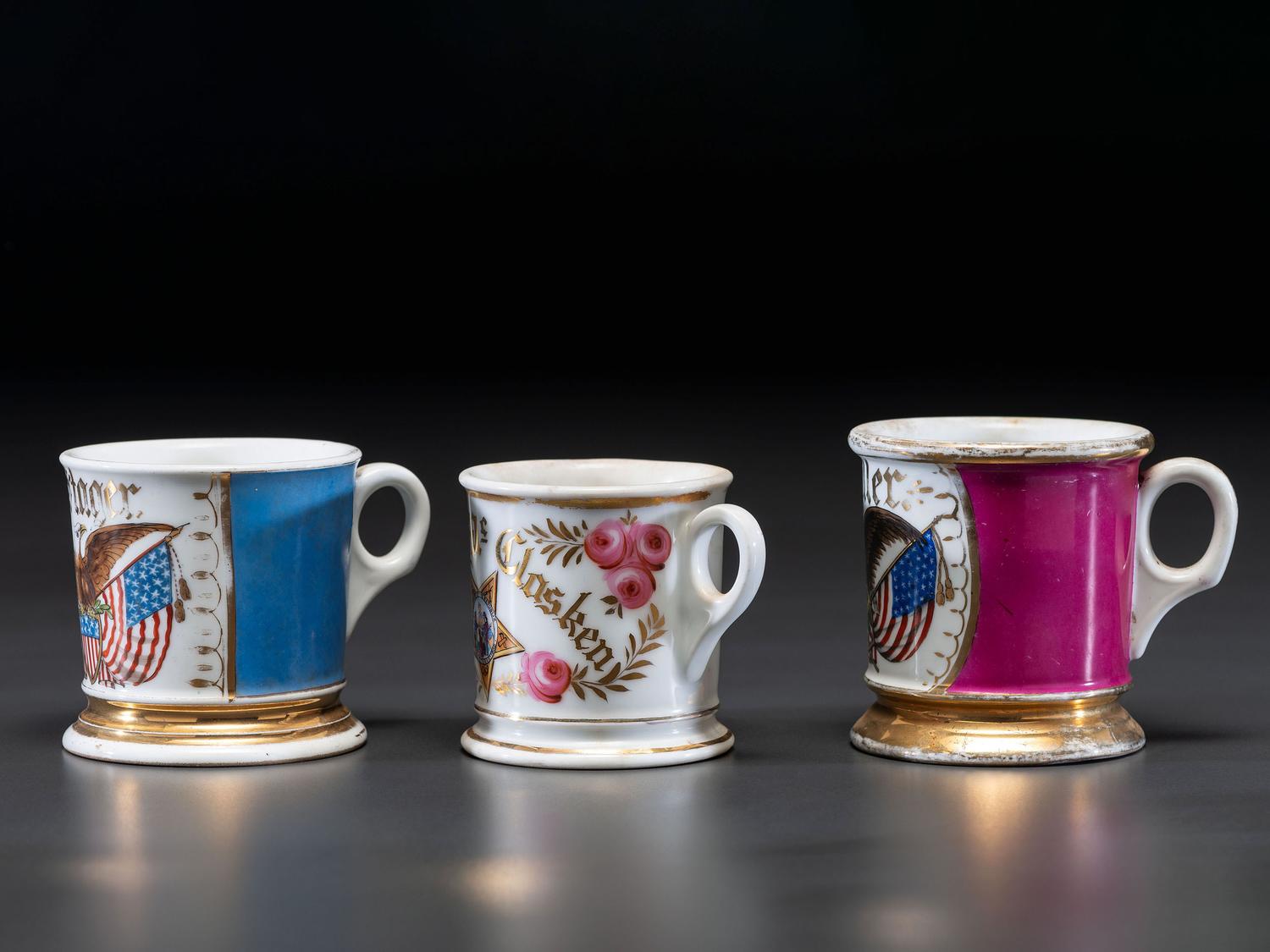 Three Veteran's Porcelain Shaving Mugs
