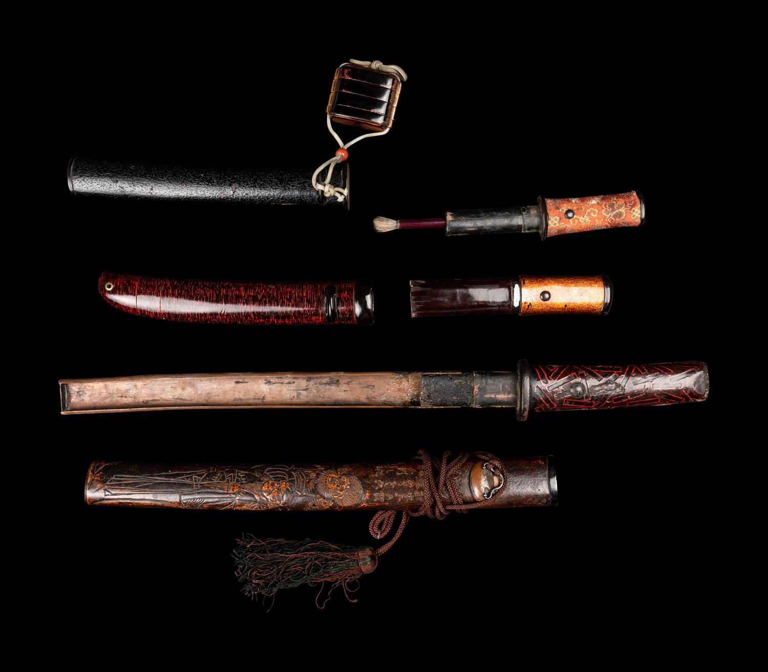 Three Japanese Scabbard-Form Storage Containers