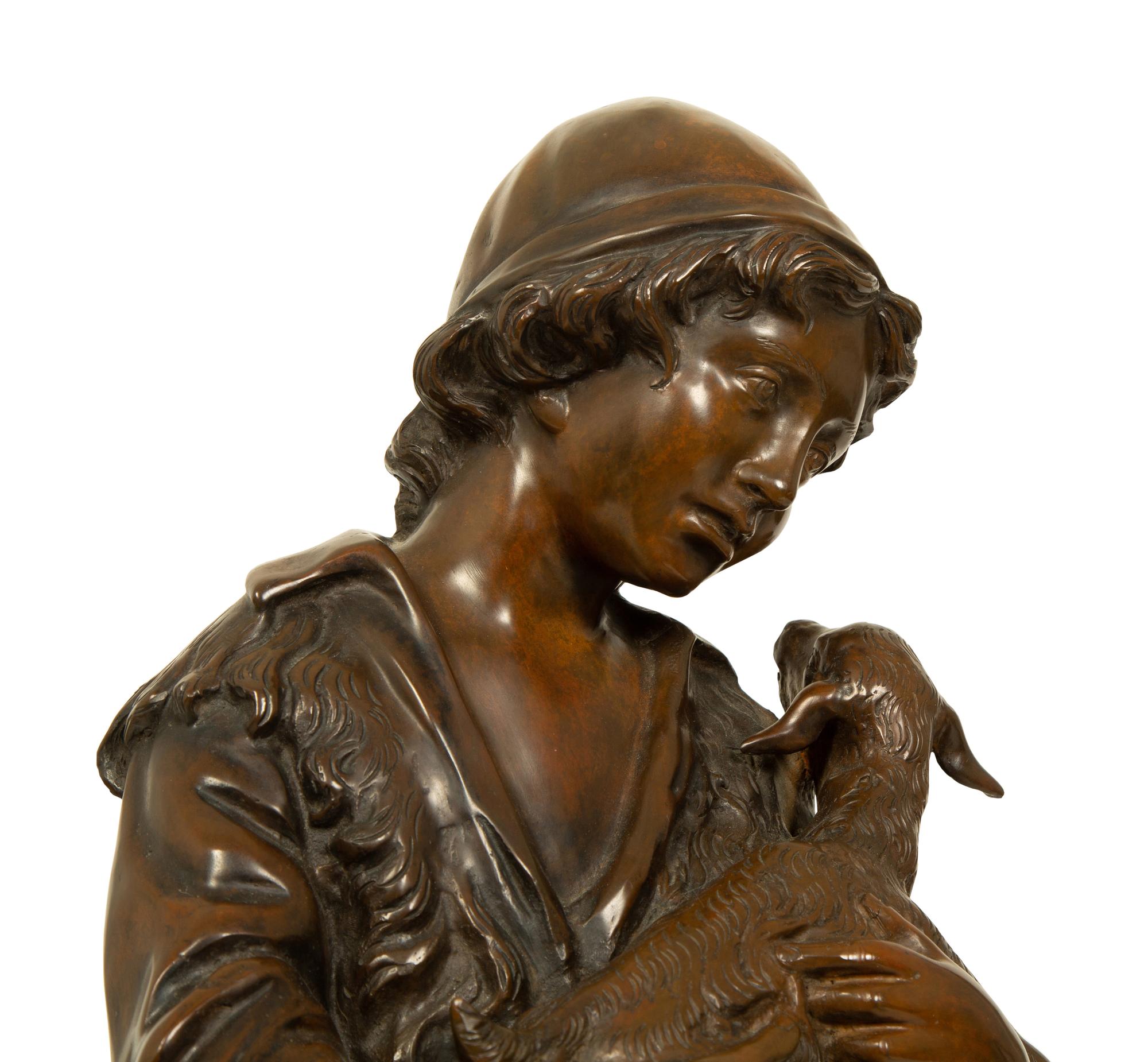 A Bronze Sculpture of Shepherd Boy with Two Goats — 19TH/20TH CENTURY
