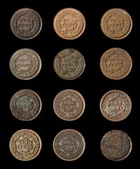 A Collection of Twelve United States Braided Hair 1c Coins