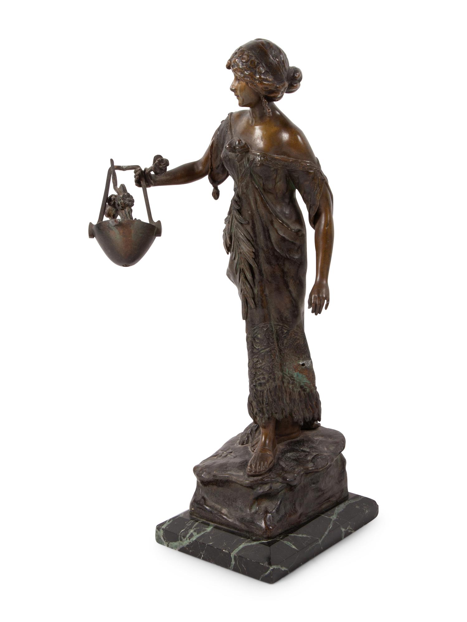 Bronze Figure of a Woman with a Flower Basket