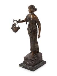 Bronze Figure of a Woman with a Flower Basket