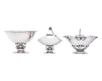 A Georg Jensen Silver Bowl and Two Sugar Baskets