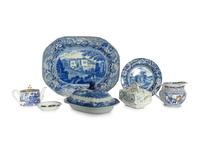 Three English Transferware Articles and a Worcester Porcelain Dish