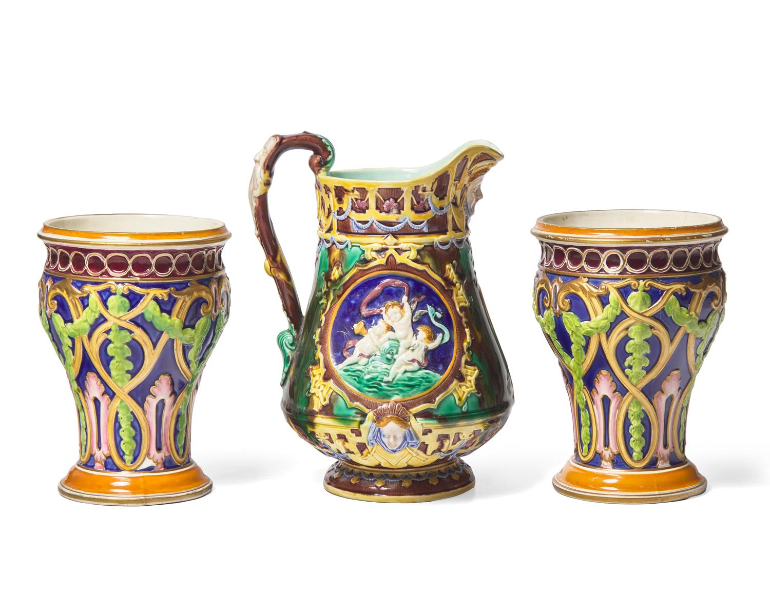 A Group of Three Wedgwood Majolica Table Wares