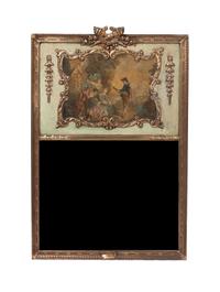 A Louis XVI Style Giltwood Trumeau Mirror, Height 43 3/4 x width 29 1/4 inches.