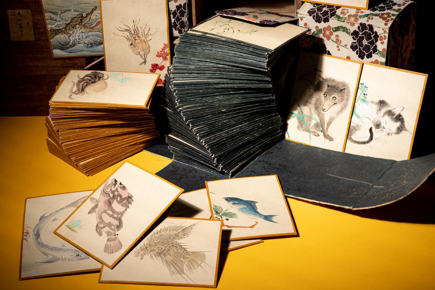 Four Sets of Japanese E-awase Karuta Playing Cards by Maruyama Oritsu (1817-1875), Nagasawa Roho (Mid-19th Century), Hara Zaisho (1813-1871) and Kishi Gantai (1782-1865)