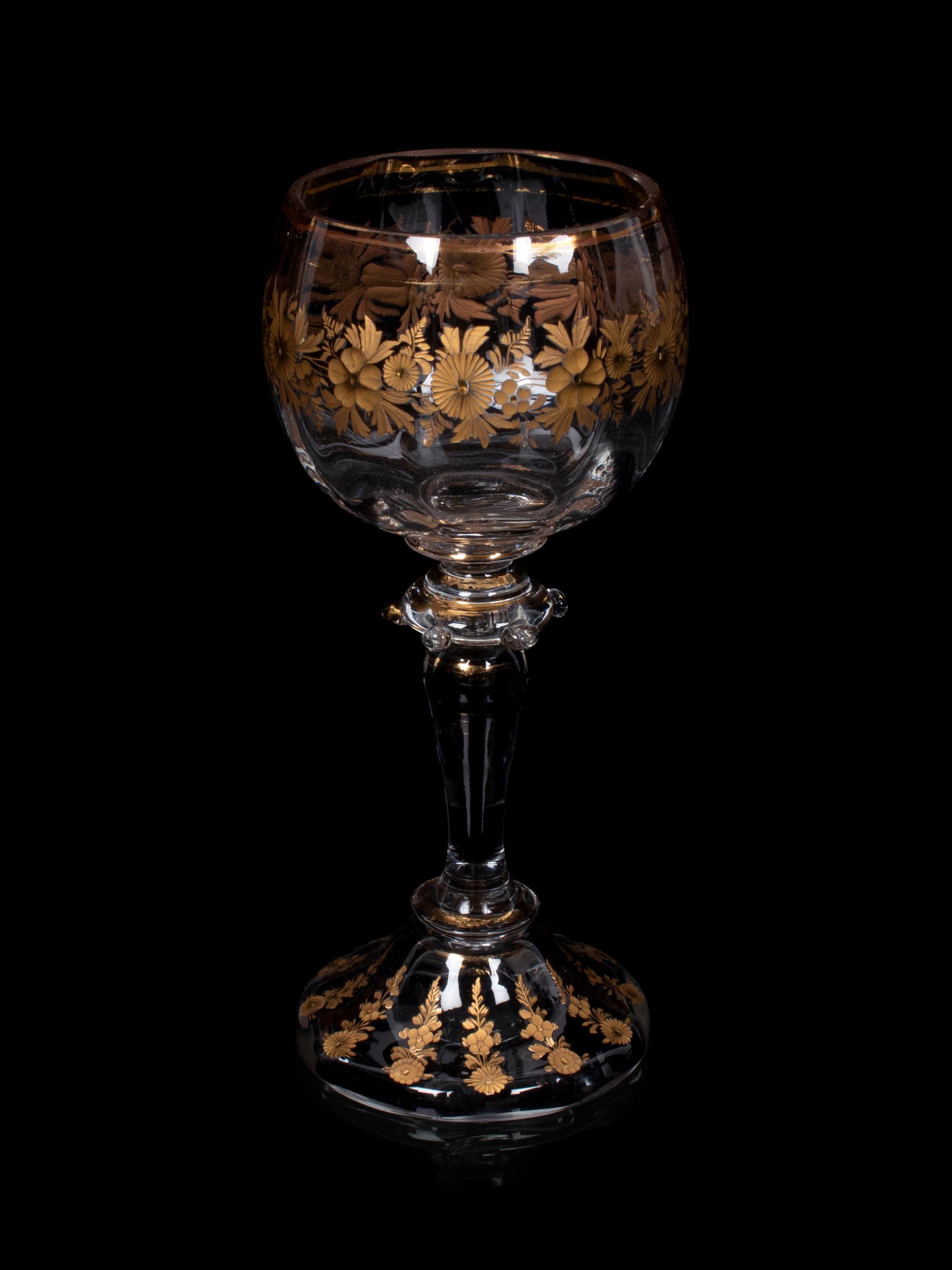 A Group of Gilt Decorated and Etched Glass Table Articles