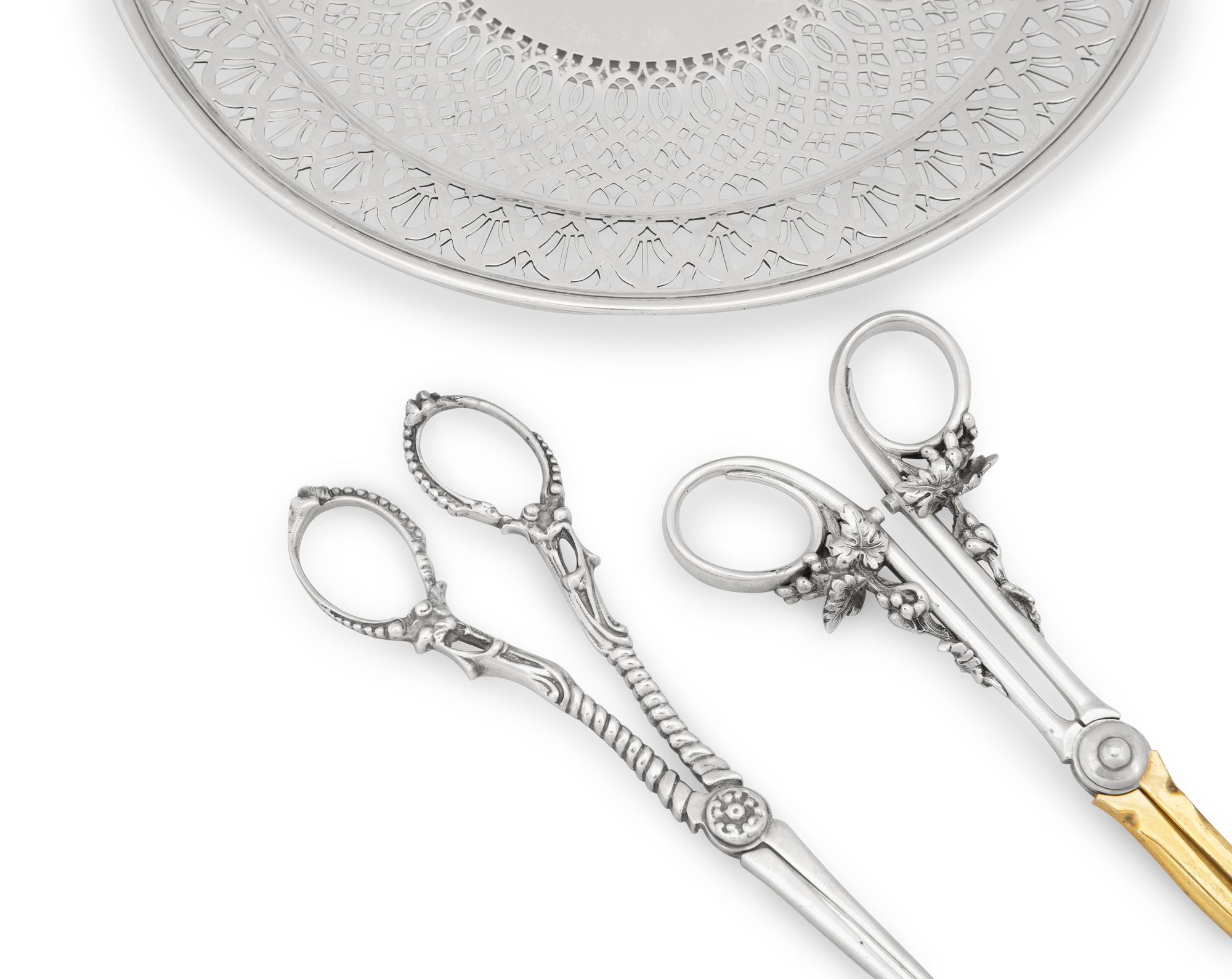 A Tiffany and Co. Silver Salver and Grape Shears