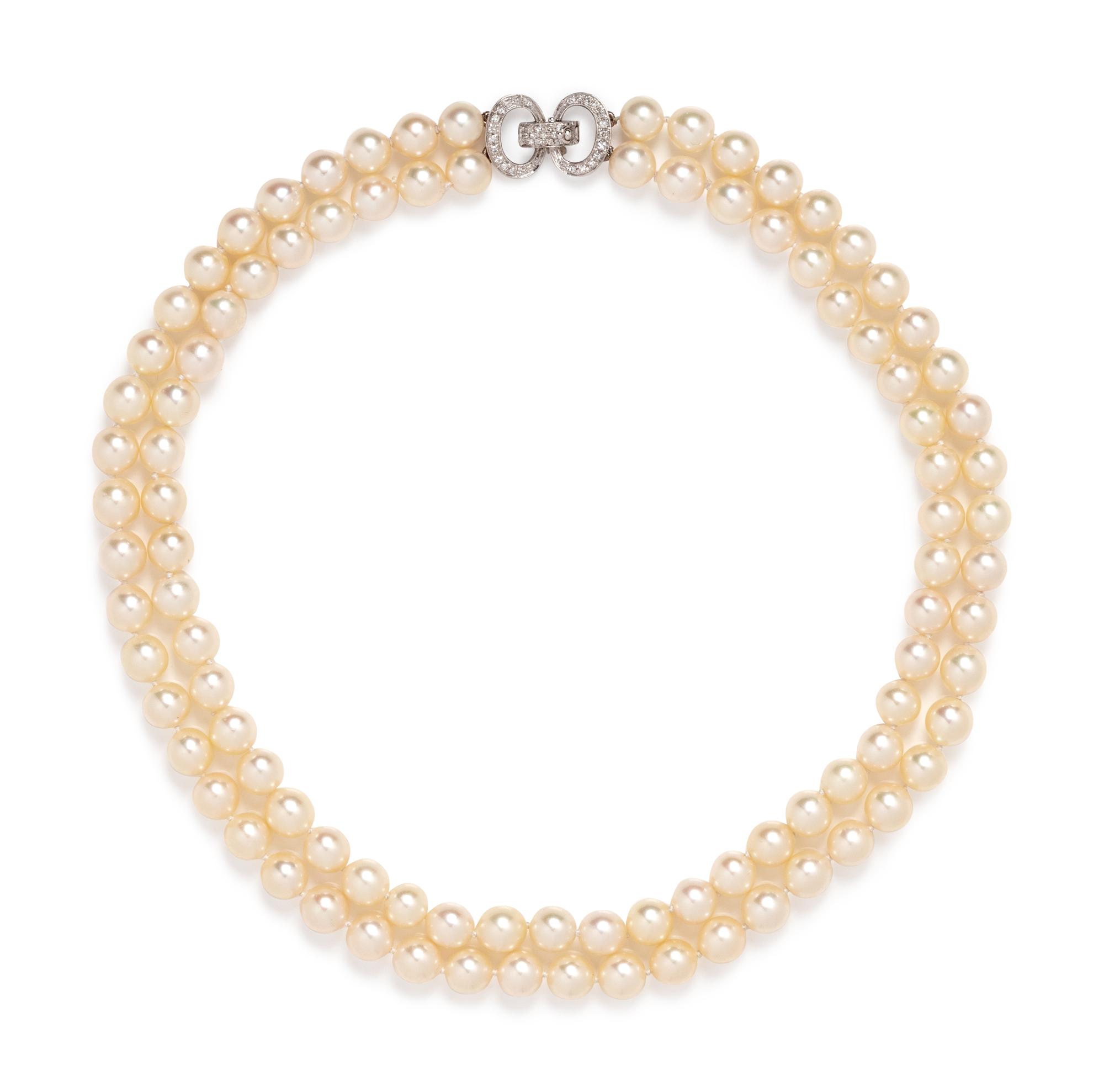 A White Gold, Diamond, and Cultured Pearl Necklace,