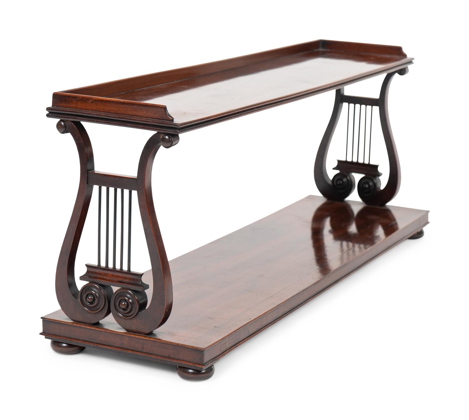 A Regency Mahogany and Gilt Metal Mounted Lyre-end Two Tier Shelf — 19TH/20TH CENTURY