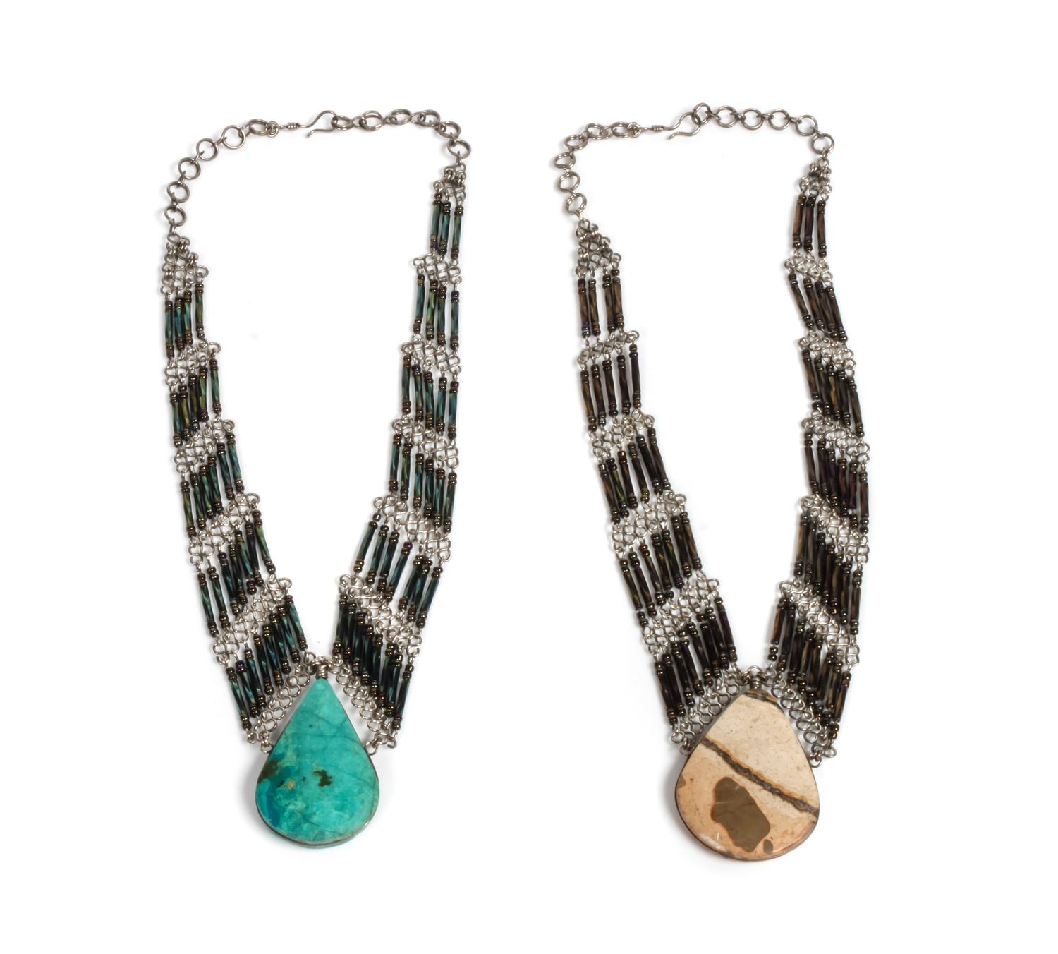 Two Southwestern Turquoise, Stone and Beaded Necklaces Length of one 16 inches