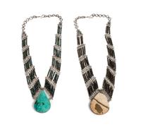 Two Southwestern Turquoise, Stone and Beaded Necklaces Length of one 16 inches