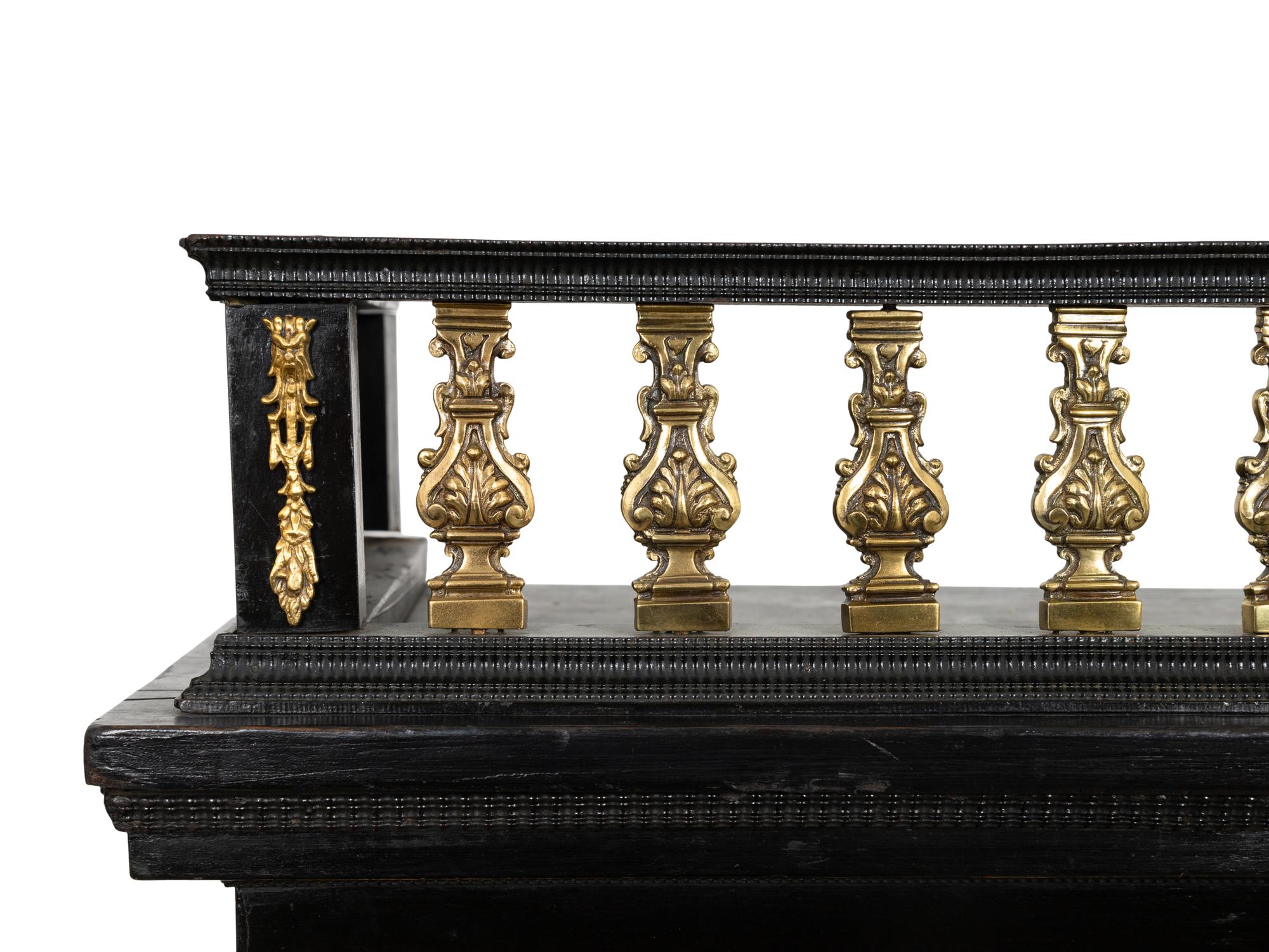 A Flemish Ebonized and Gilt Bronze Mounted Cabinet and Associated Spanish Renaissance Stand