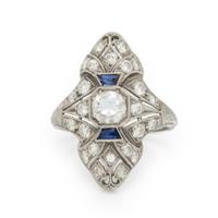 ART DECO, DIAMOND AND PLATINUM NAVETTE RING