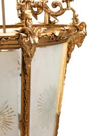 A Large Neoclassical Style Gilt Bronze and Etched Glass Hall Lantern