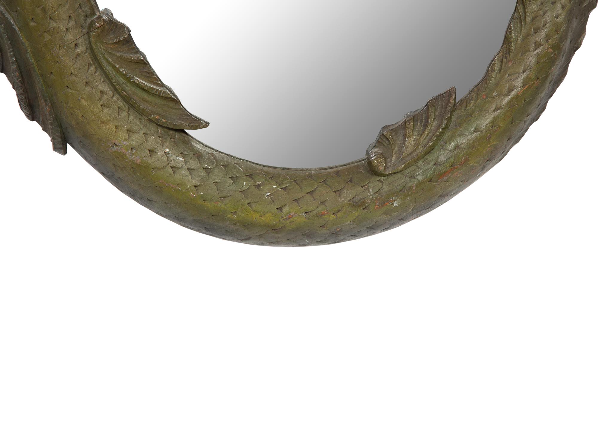A Pair of Fish-Carved Wood Circular Mirrors