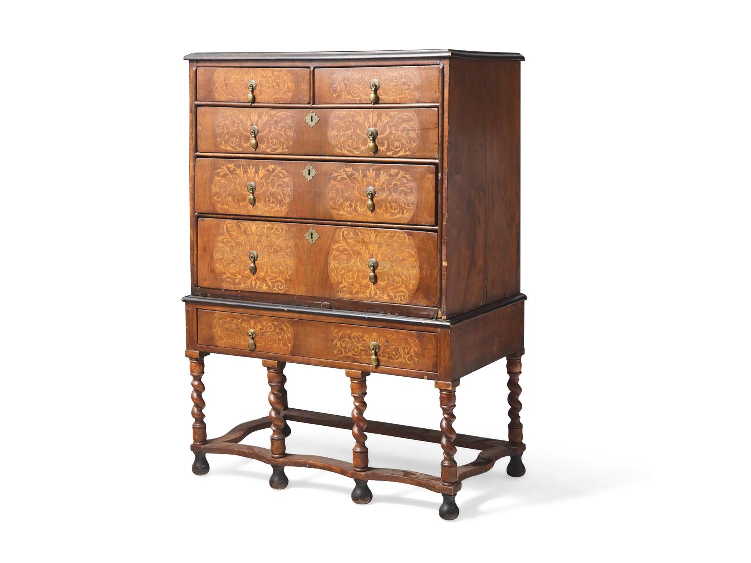 A William & Mary Burl Walnut-Veneered Chest-on-Stand