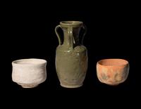 Three Japanese Glazed Stoneware Vessels