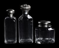 Three Silver Mounted Murano Glass Decanters