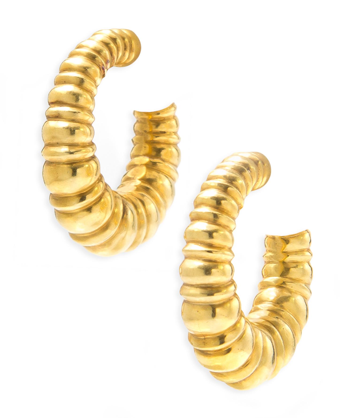 A Pair of 18 Karat Yellow Gold Hoop Ear Clips, 23.40 dwts.