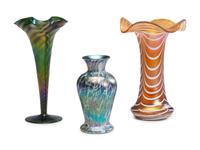 Three Iridescent Art Glass Vases