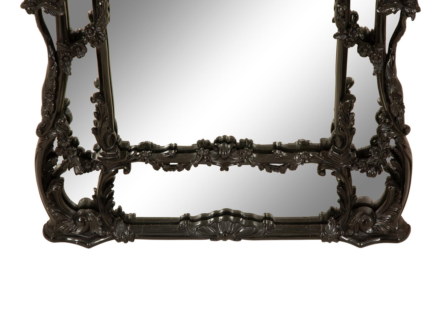 A Pair of Chinese Chippendale Style Black Painted Pier Mirrors — 20th Century