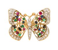 A Yellow Gold, Diamond, Ruby, Emerald and Sapphire Butterfly Brooch,