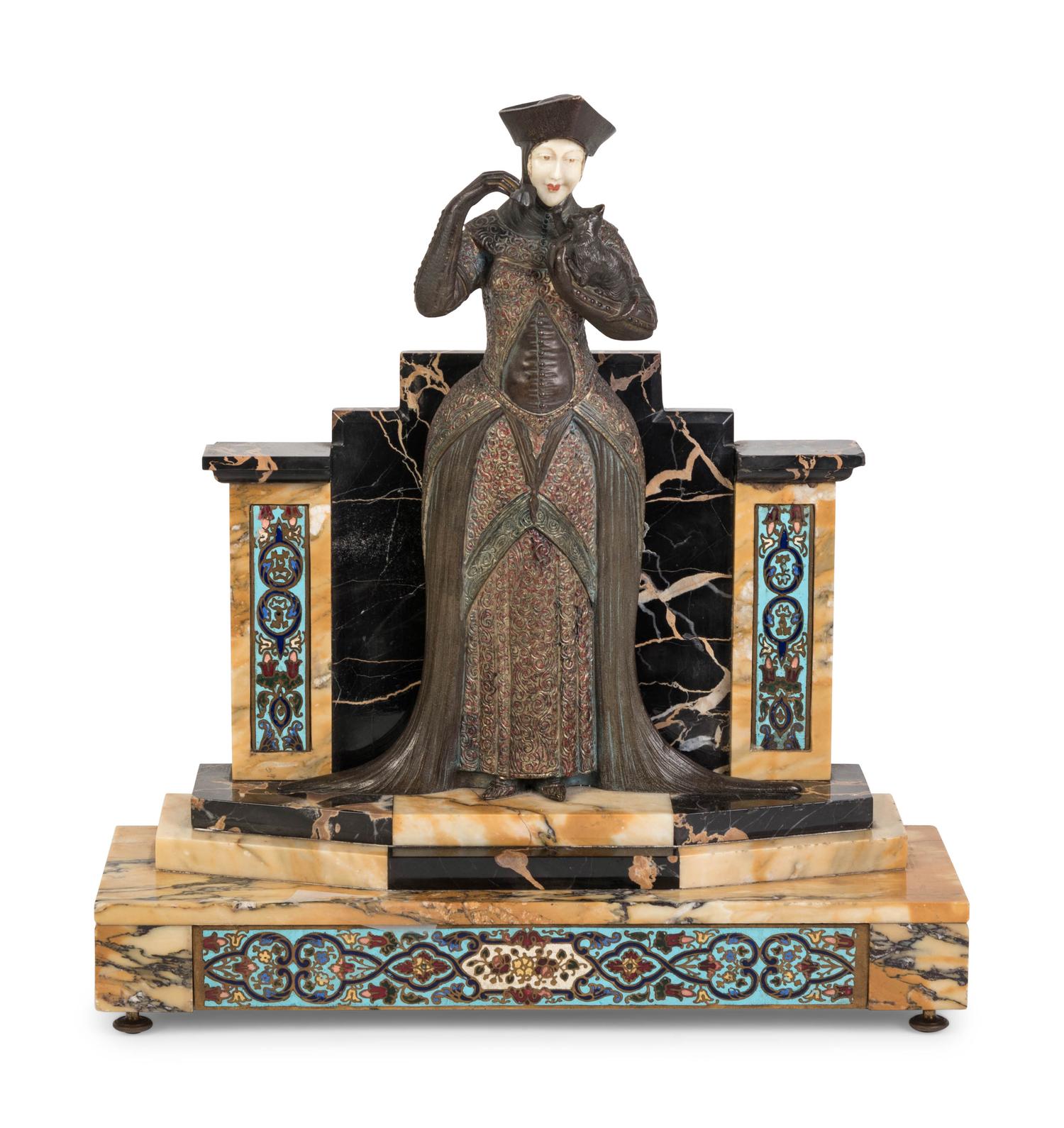 A Continental Bronze, Champlevé and Marble Figure