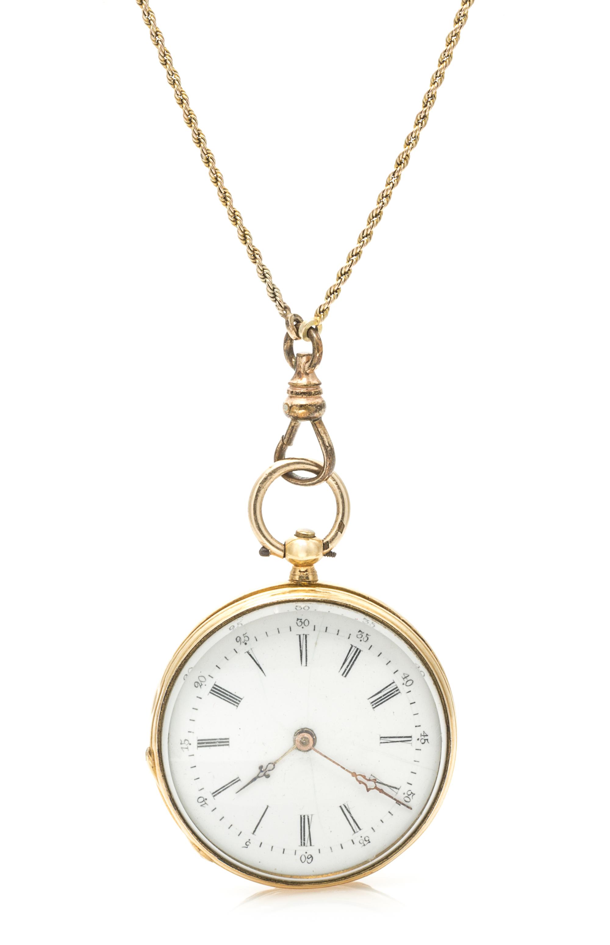 An 18 Karat Yellow Gold and Polychrome Enamel Pendant Watch, 18.90 dwts