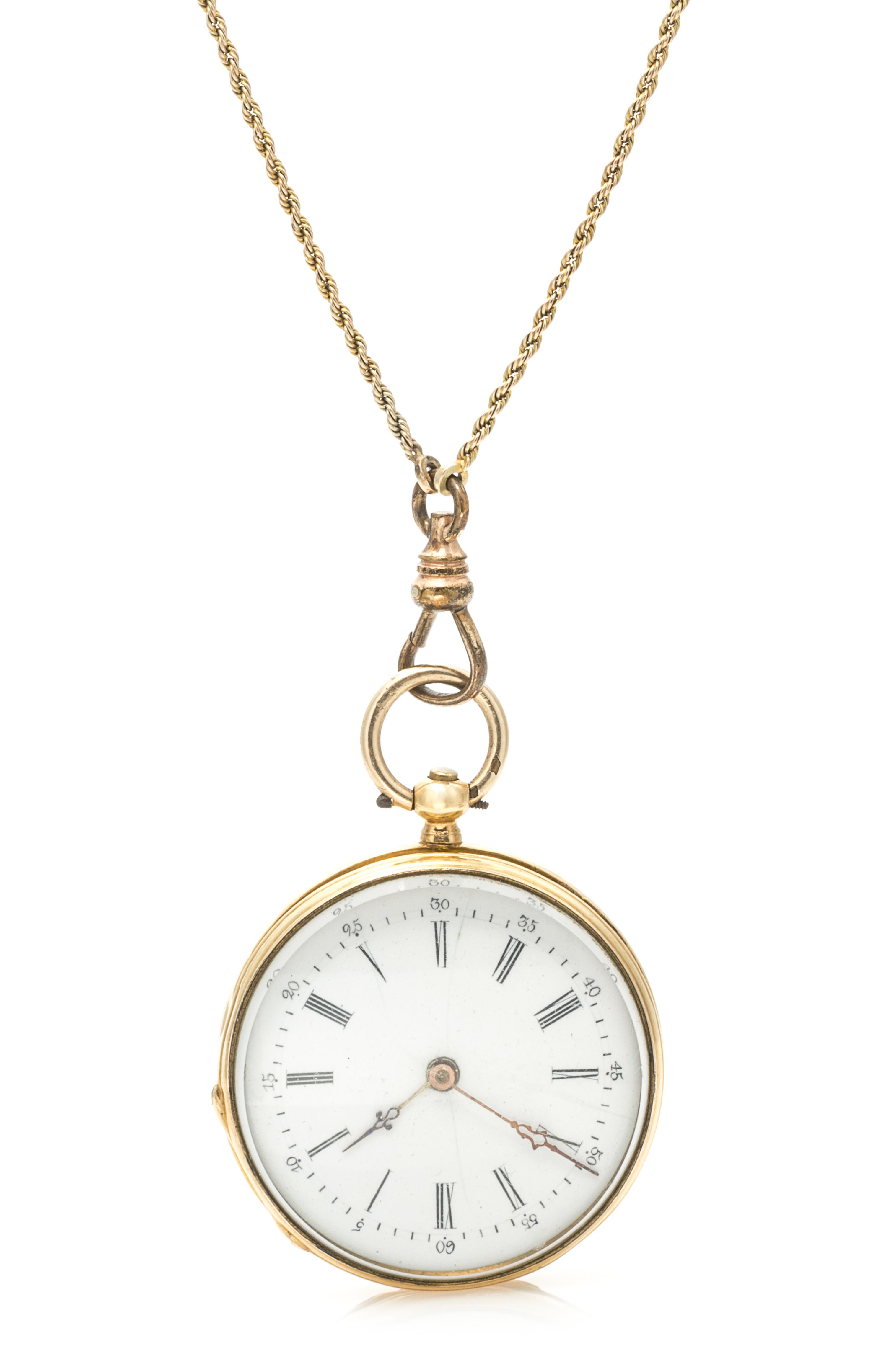 An 18 Karat Yellow Gold and Polychrome Enamel Pendant Watch, 18.90 dwts