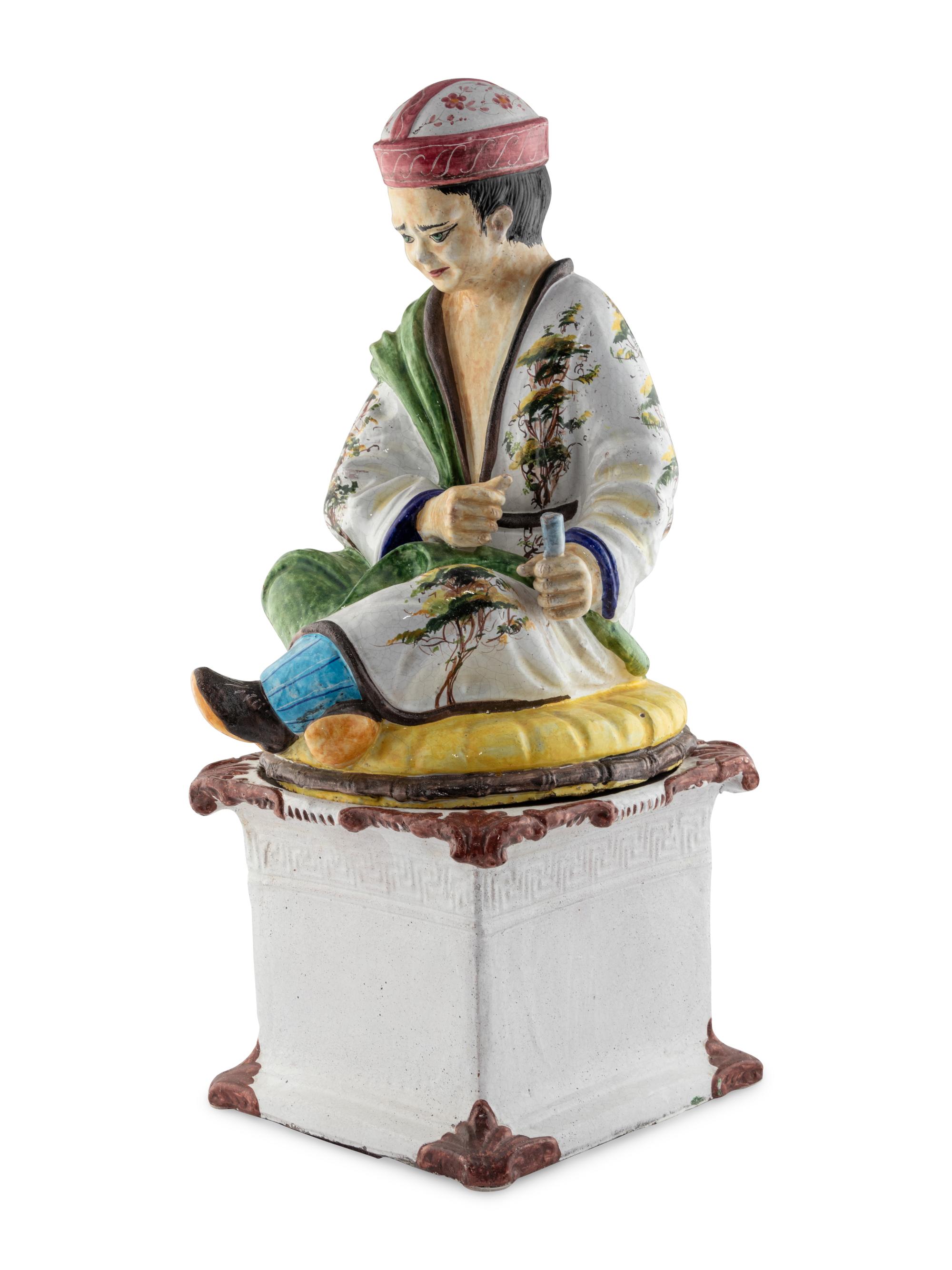 An Italian Polychrome-Glazed Terra Cotta Chinoiserie Figure