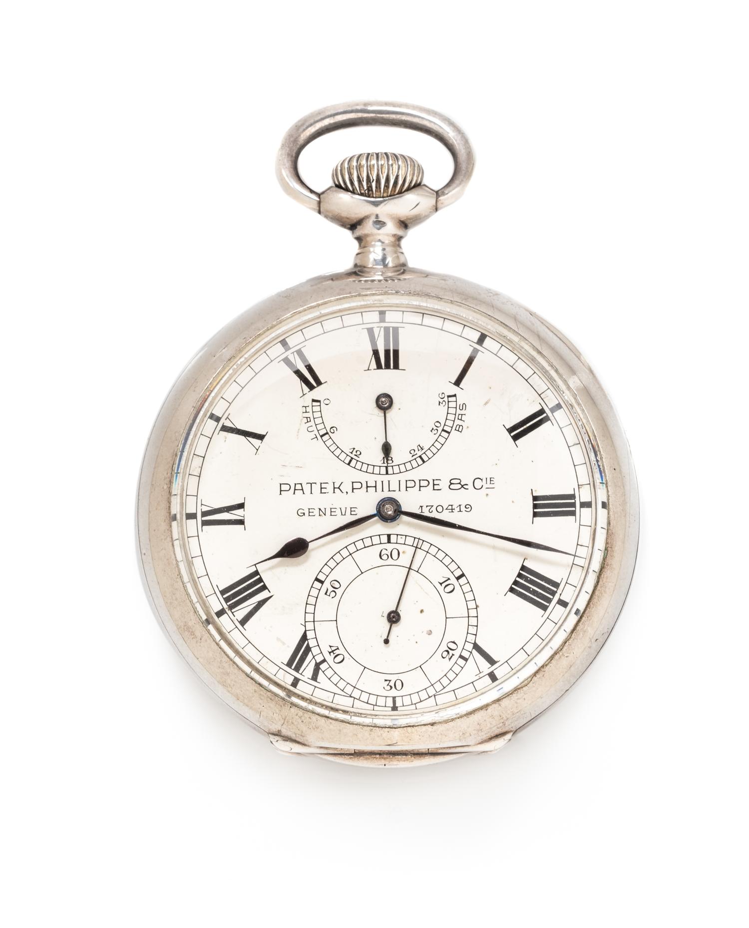 A Silver Open Face Chronometer Deck Pocket Watch, Patek Philippe,
