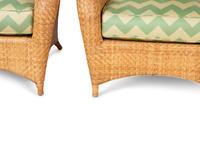 A Pair of Rattan Armchairs with Green Seat and Back Cushions — 20TH/21ST CENTURY