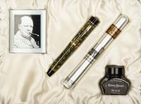 Conway Stewart: Churchill-Olive Button Fill Limited Edition Fountain Pen and Ink Set