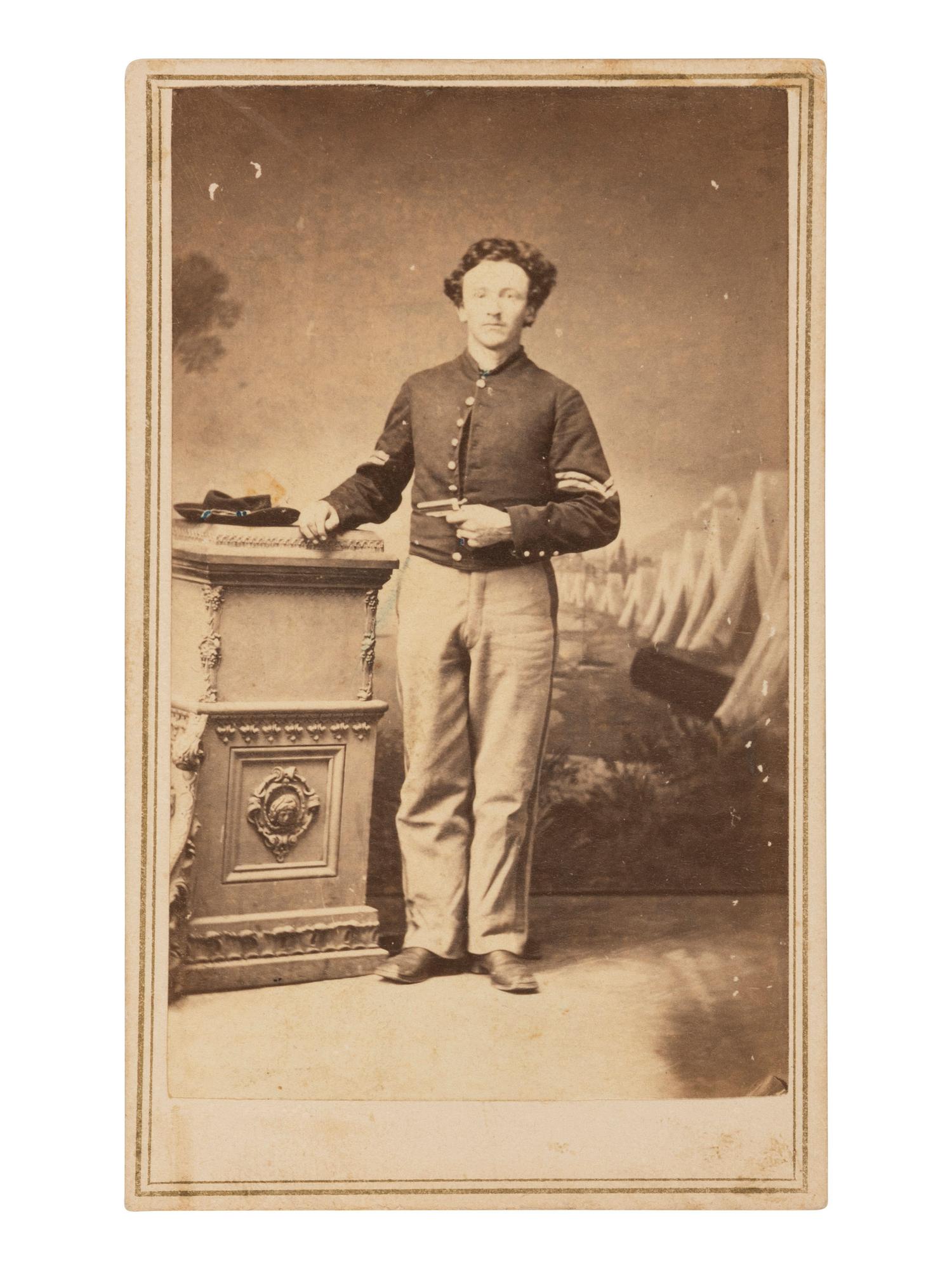 [AFRICAN AMERICANA - EARLY PHOTOGRAPHY]. BALL, James Presley (1825-1904), photographer. CDV of a Civil War soldier. Cincinnati, OH, ca 1864-1865.