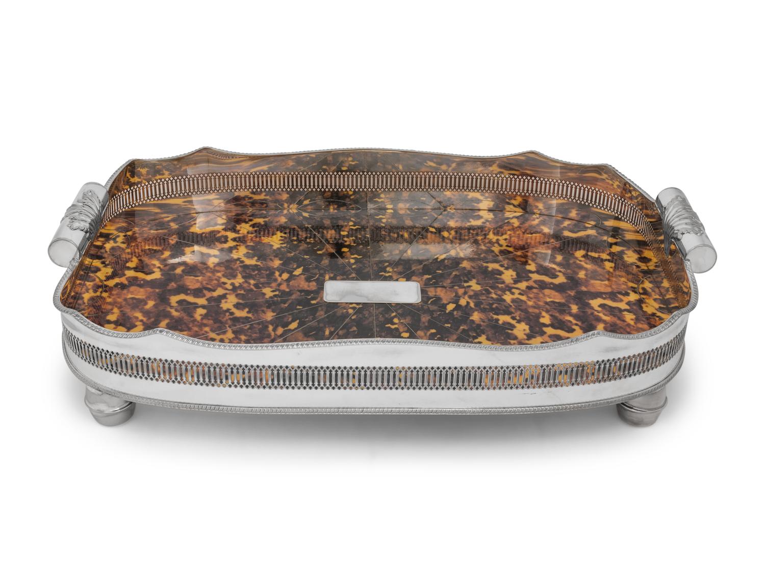 An English Silver-Plate and Faux Tortoise Shell Serving Tray