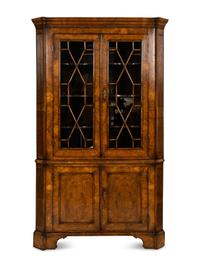 A George III Style Burl Walnut Corner Cabinet
