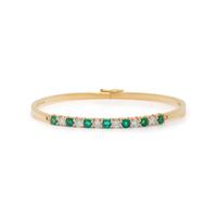 DIAMOND, EMERALD, AND YELLOW GOLD BANGLE BRACELET