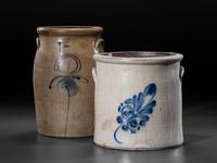 Two Cobalt Decorated Stoneware Vessels