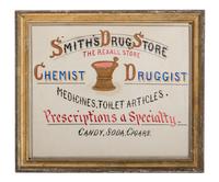 Five Framed Specialty Shop Advertising Hand Colored Prints and Watercolors