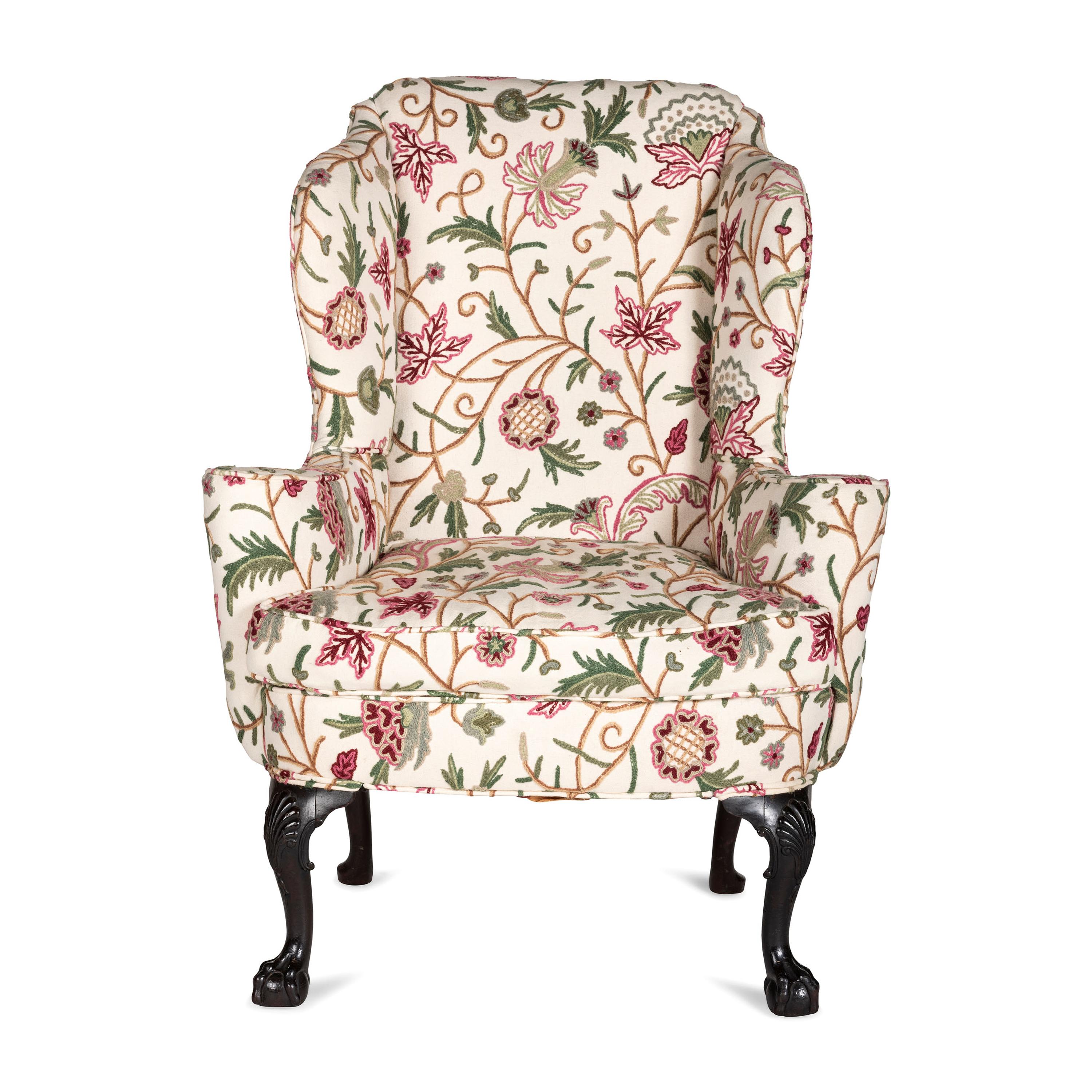 A George III Shell Carved Mahogany Claw and Ball Foot Easy Chair