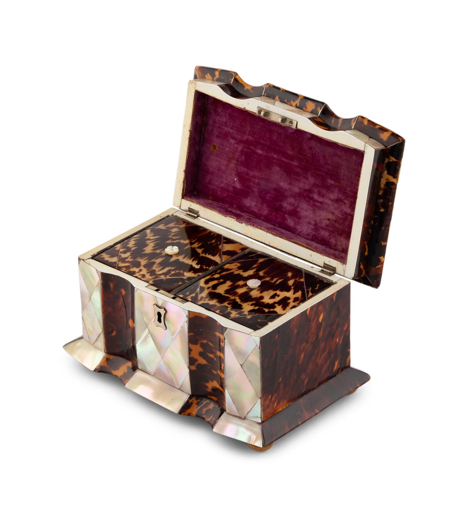 A Regency Tortoise Shell and Mother-of-Pearl Tea Caddy