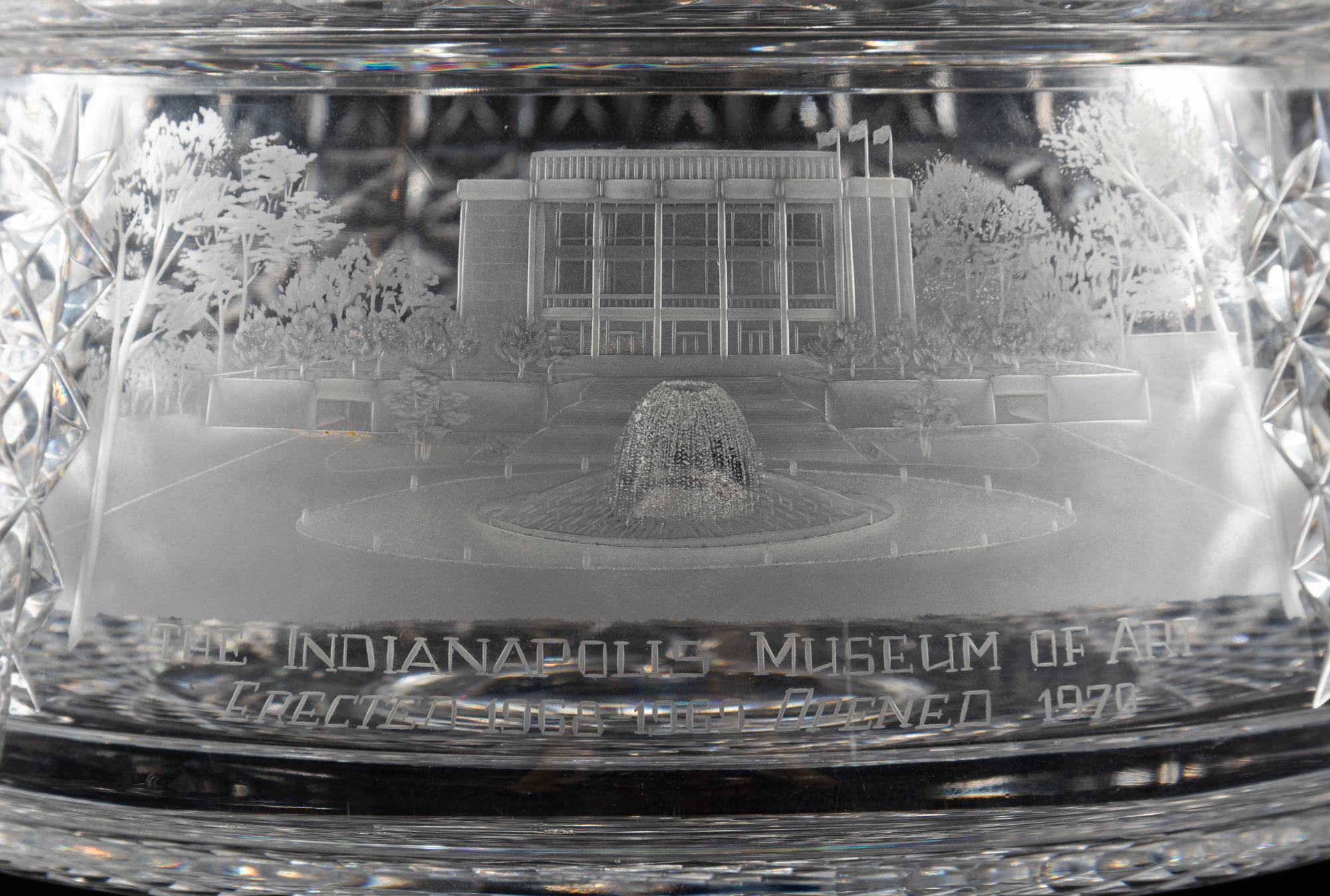 A Near Pair of Cut and Etched Glass Commemorative Covered Urns