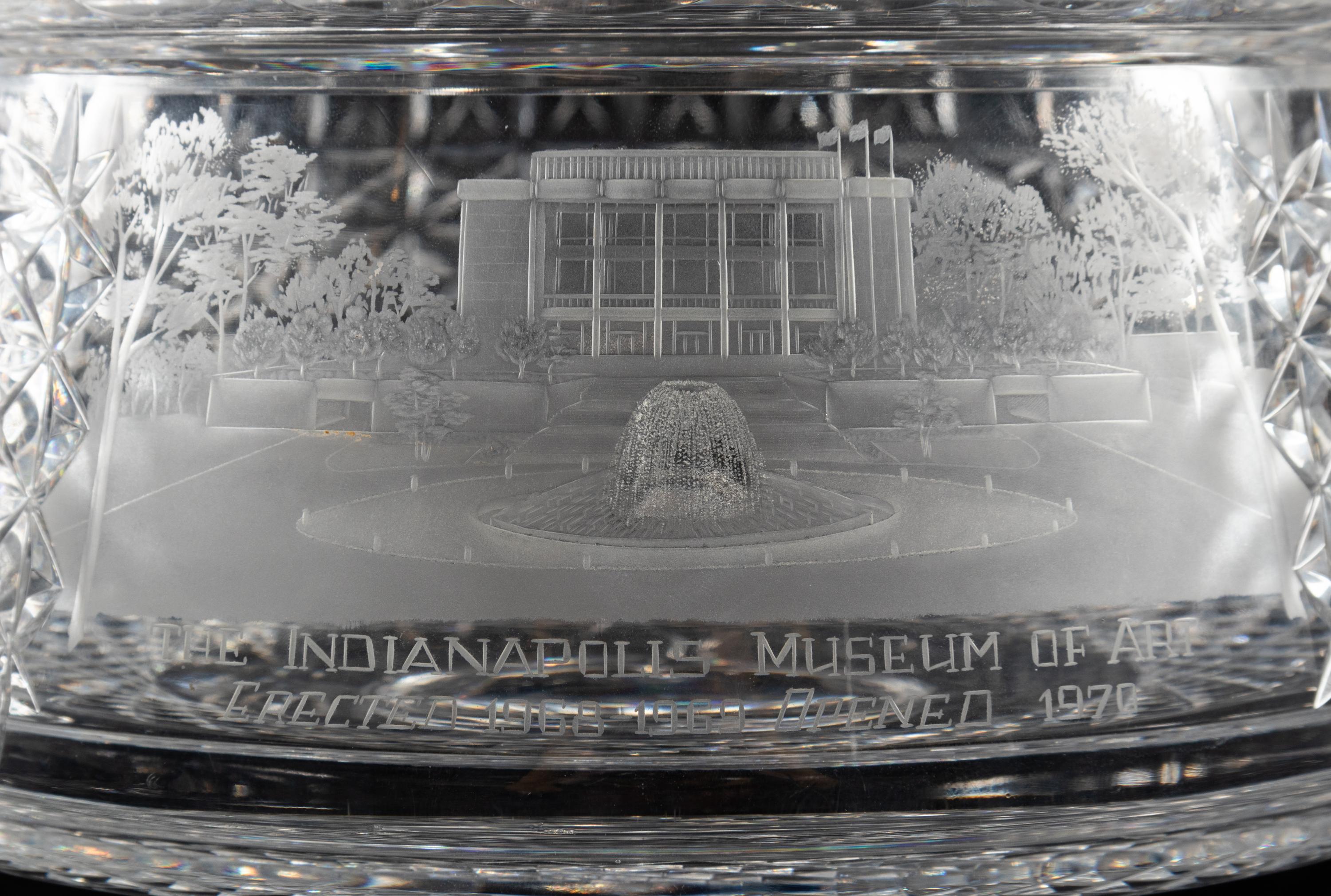 A Near Pair of Cut and Etched Glass Commemorative Covered Urns
