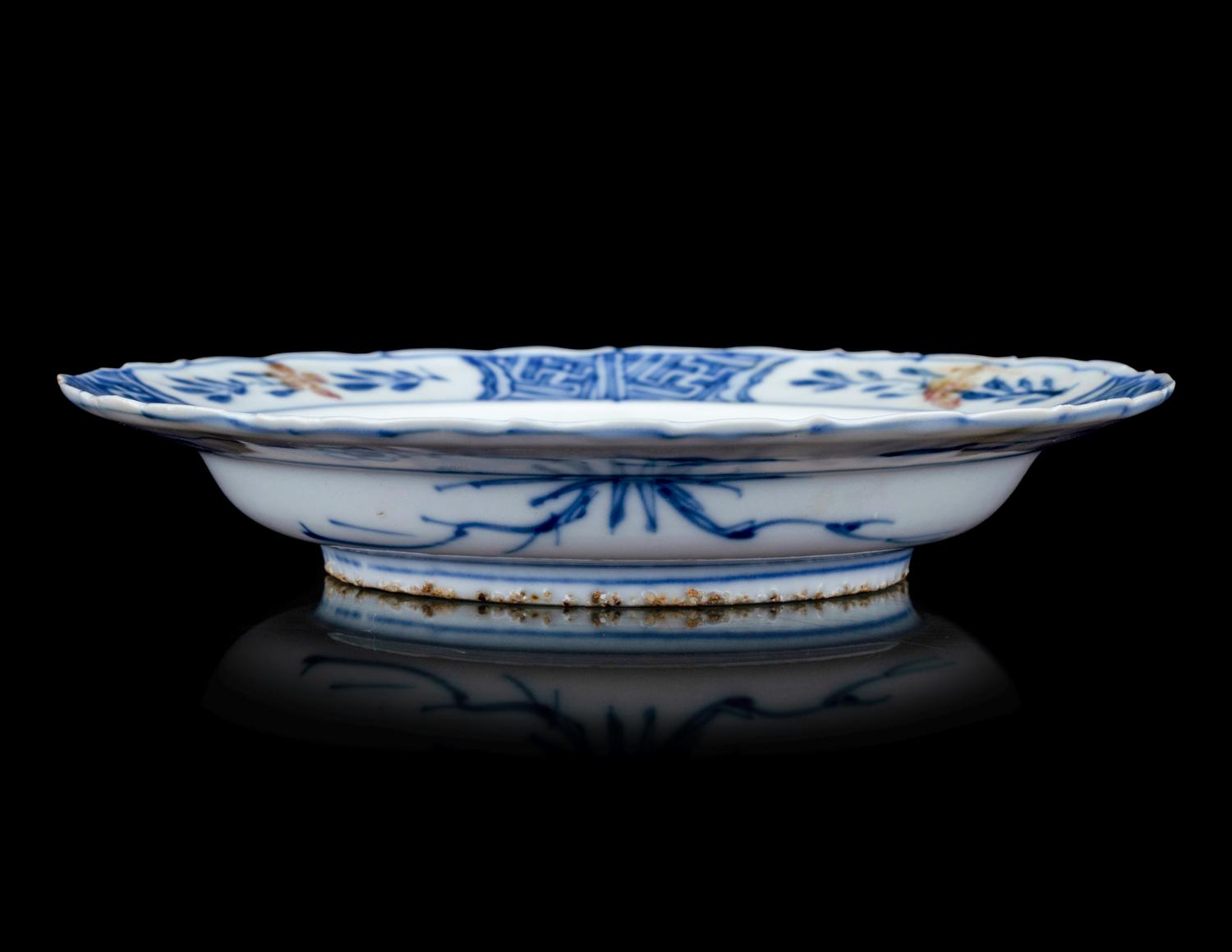A Copper Red Decorated Underglaze Blue Porcelain Floriform Dish