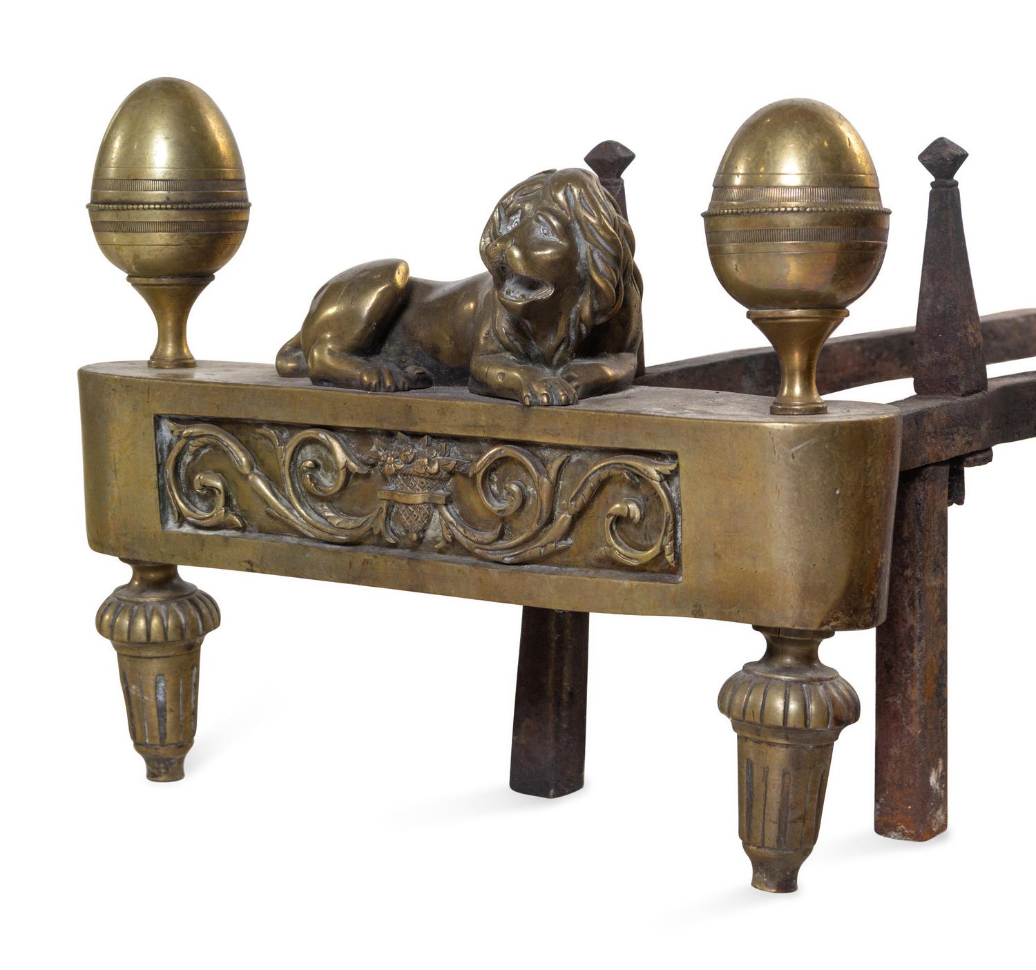 A Pair of Empire Style Gilt Metal Andirons