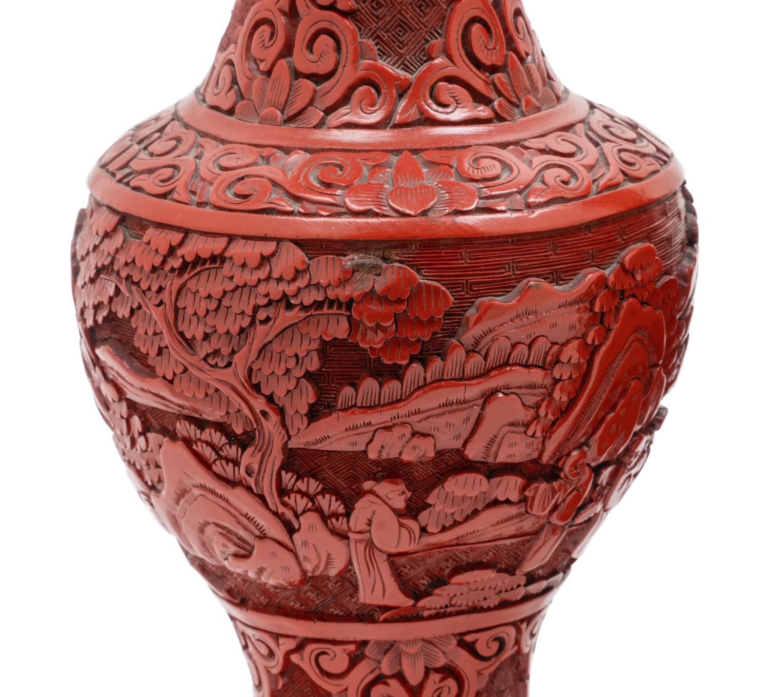 Four Chinese Cinnabar Red Lacquer Vases