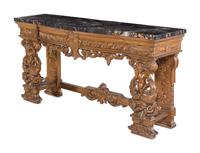 An Italian Neoclassical Carved Giltwood Marble-Top Console Table and Mirror